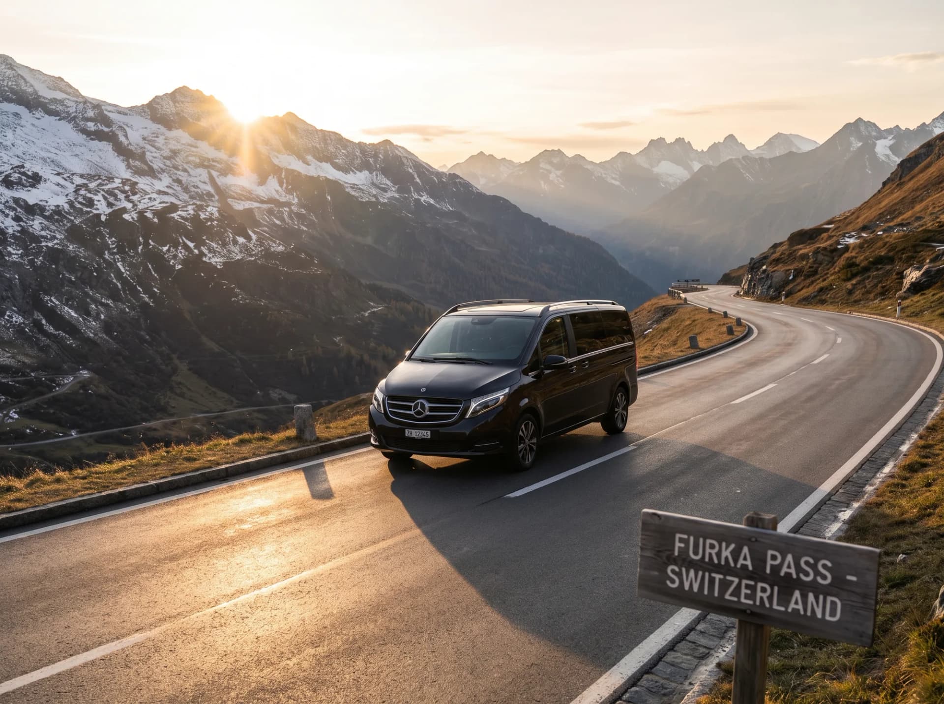 Mercedes V-Class driving on a scenic mountain highway